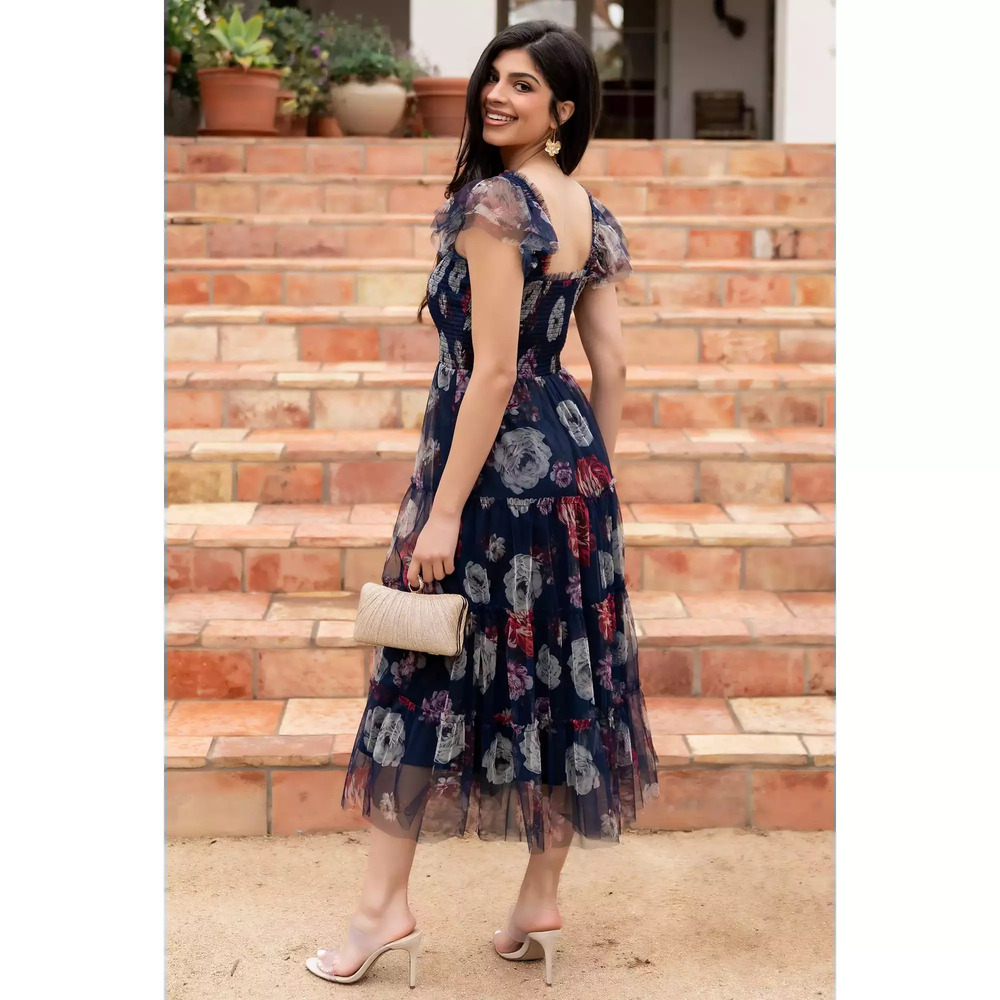 Baltic Born - Clementine Tulle Midi Dress | Navy Floral - 2XL - Picture 4 of 6